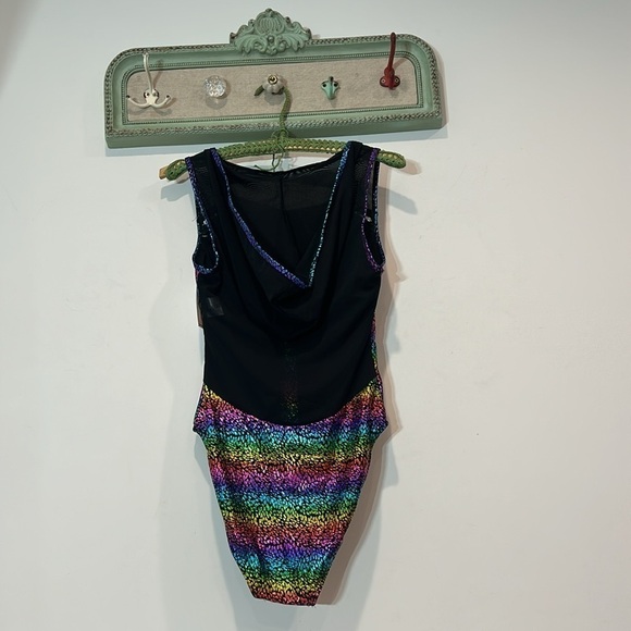 Spree Girl Swim Black Mesh Rainbow holographic rave one piece swimsuit medium - Picture 6 of 7